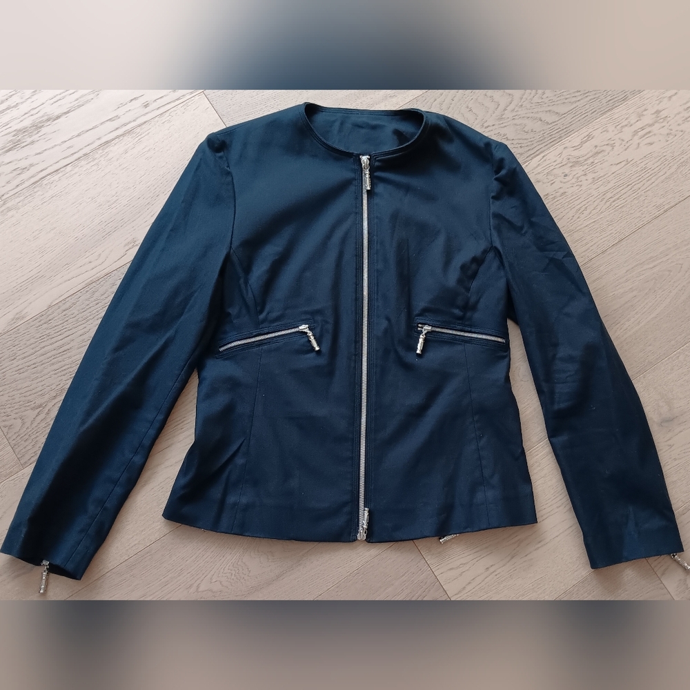 GIANNI VERSACE COUTURE Vintage Cotton Navy Blazer Jacket Size 6